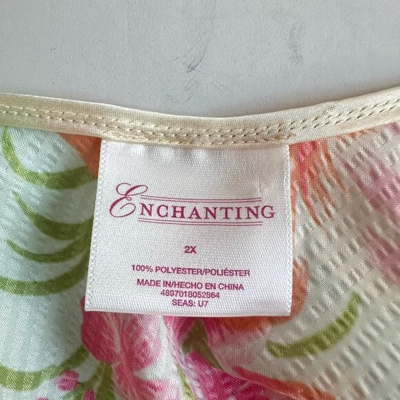 ENCHANTING Women’s Green Hawaiian Floral V-Neck Satin Chemise Nightgown 2X Boho - Picture 5 of 9